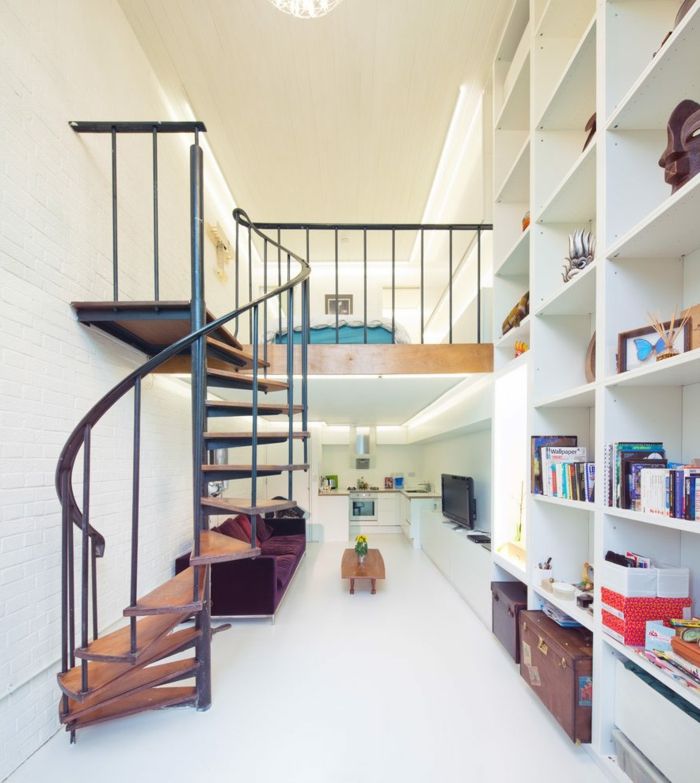 küçük daire tuğla görünümlü bir kompakt merdiven - merdiven dekorasyon
