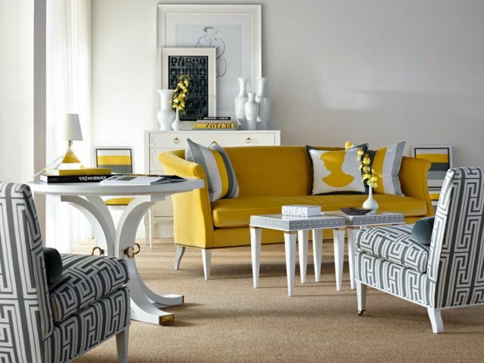 spalvų kontrastas geltonai-balta-italų-Moebel-svetainė-plueschteppich kvadratinių žurnalinis staliukas Apskritojo stalo patogiai kėdė