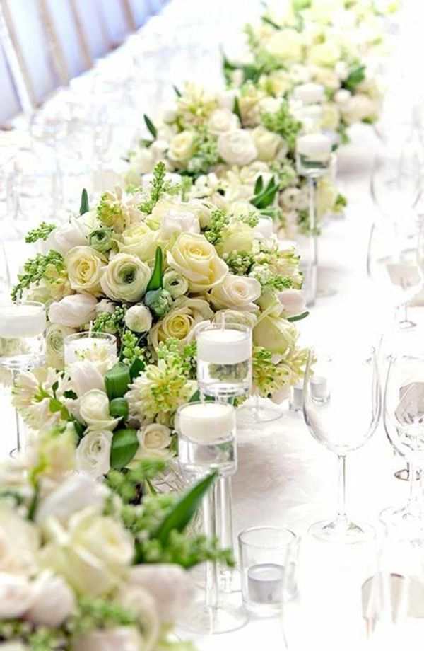 Fascinujúce stolové dekorácie v zeleno-biele svadobné kytice