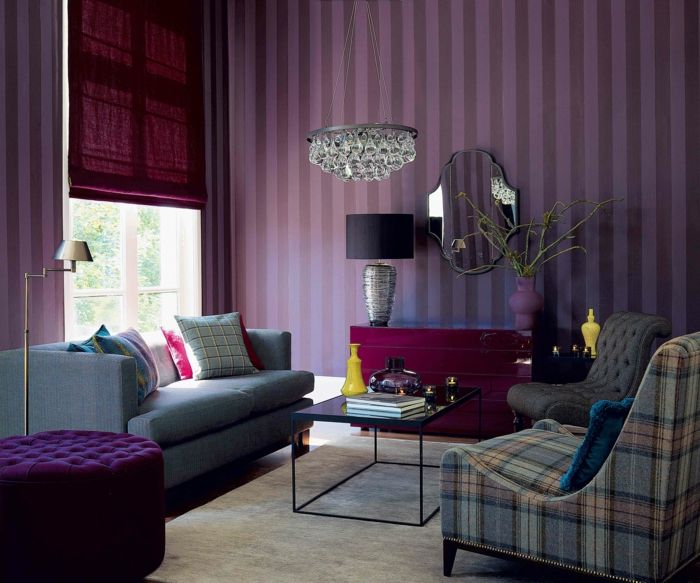 Design camera de zi fin atractive benzi violet-mobilier de epocă tapet