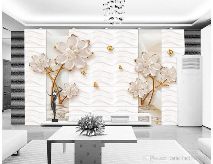 tv levende muur grote elegante bloemensticker als decoratieve elementen op het ontwerp van de muurmuur