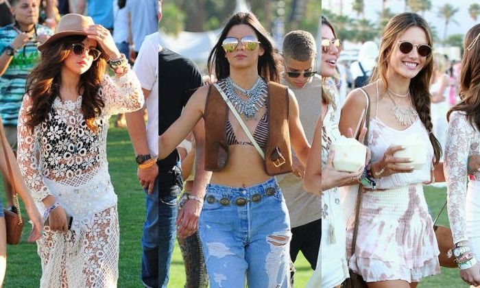 Coachella festival oblečenie nápady krásne ženy vo veľkom oblečení džínsy a krátke vesty klobúky top