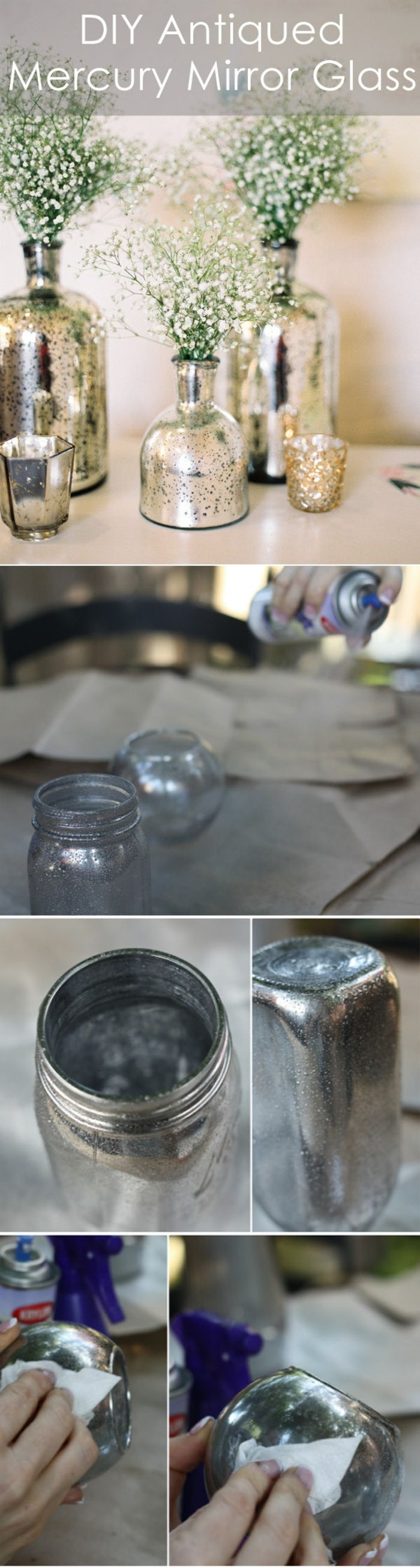 puoškite save dekoru, papuoškite stiklines vazas sidabro purškimo dažais
