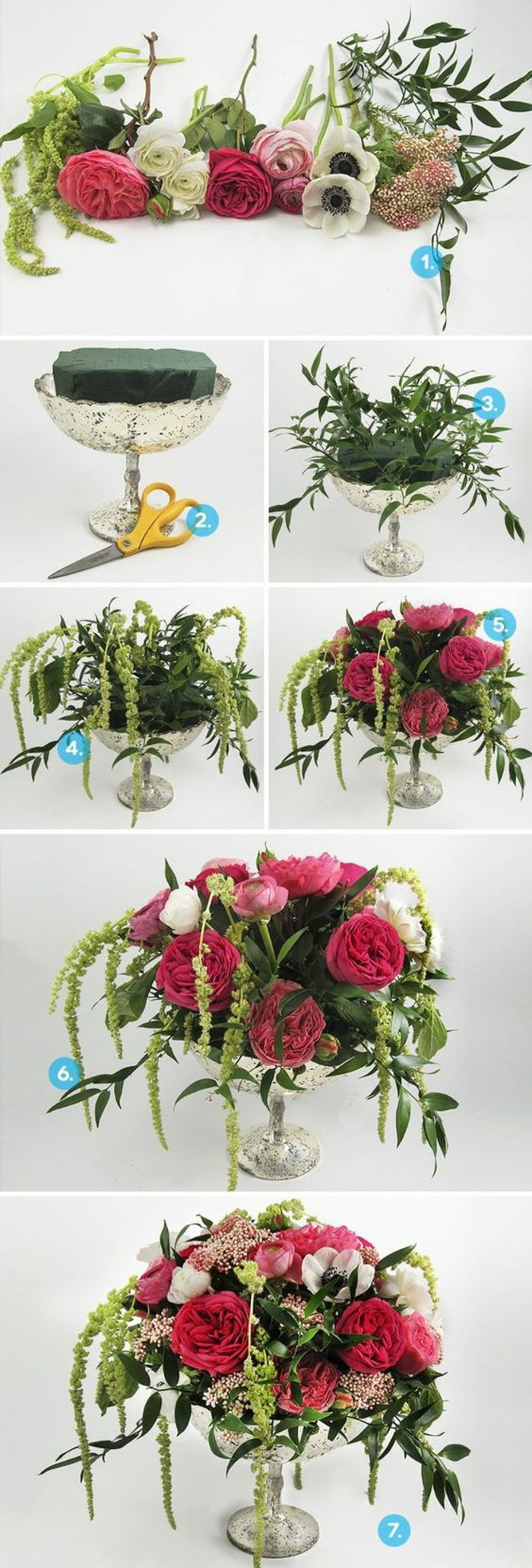 patarimai, sidabrinė vazos, kempinė su rožių, gėlių išdėstymas