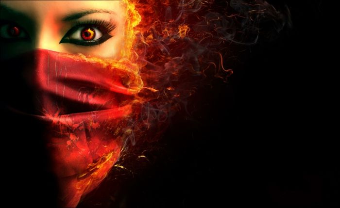 fire-wallpaper-a-krásny, žena tvár