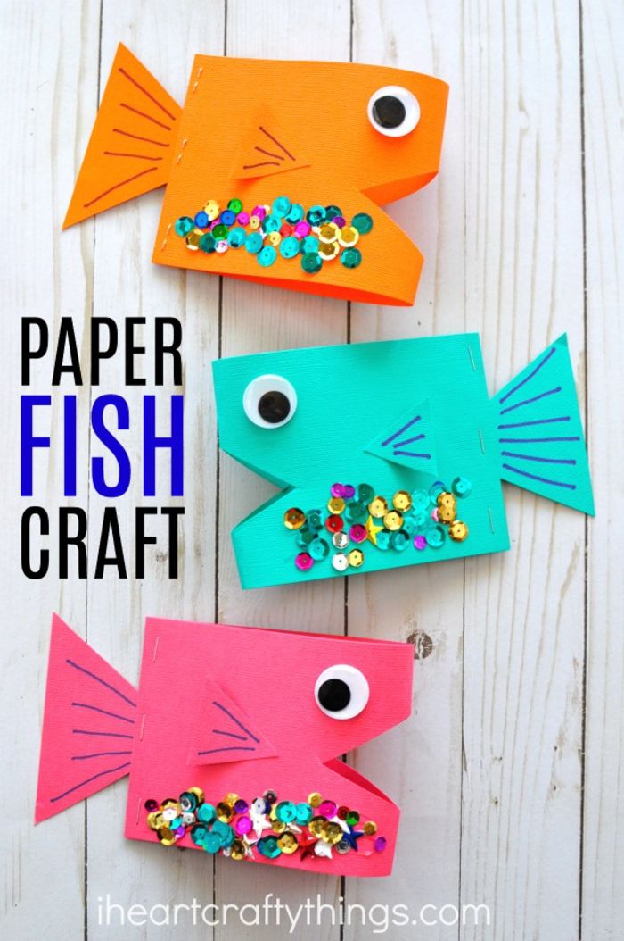 robiť farebné papierové ryby, zábavné DIY projekty pre deti, ktoré imitujú