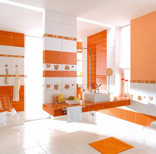 Tile farge oransje og hvitt moderne bad design