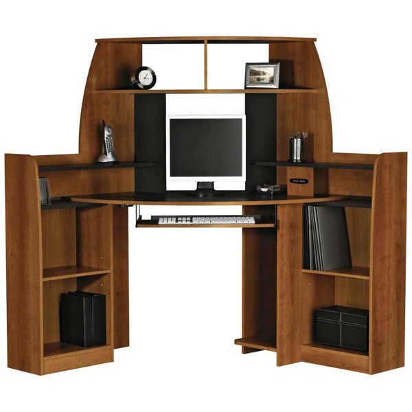 birou de designer - model din lemn - cu multe rafturi