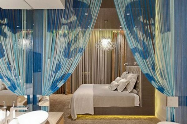 gardiner dekorasjoner-blå-farge-super fint soverom