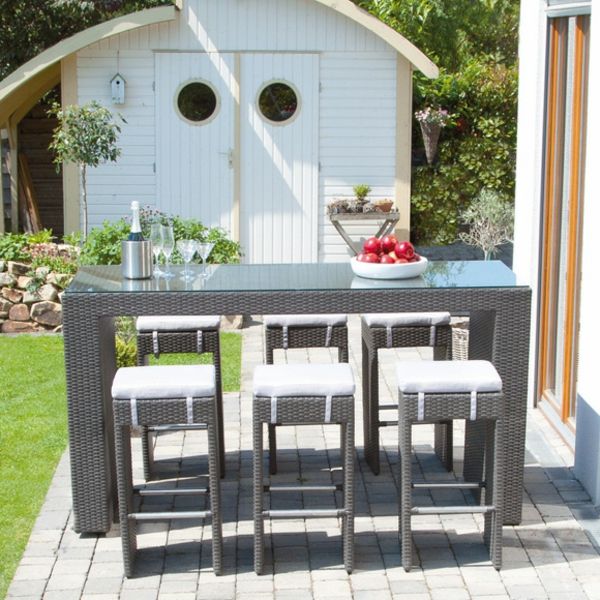 Záhradný set-s-barový stolík-6-x-stolička, antracit-svetlo šedá-nápady