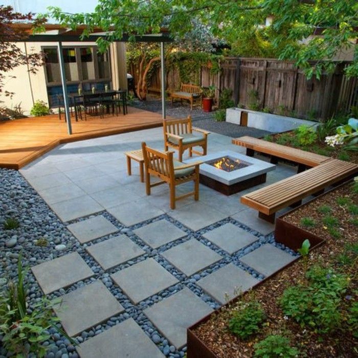 Gartengestaltung-z-drewna kanapy-palenisko i kamienia