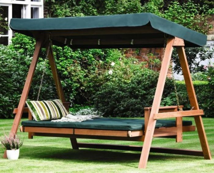 balanço do jardim-de-madeira-sol-proteção verde pillow-e-camas