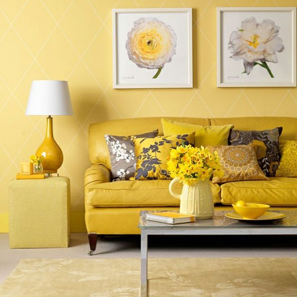 gražus geltona gyvenamasis kambarys kilimas Geltona