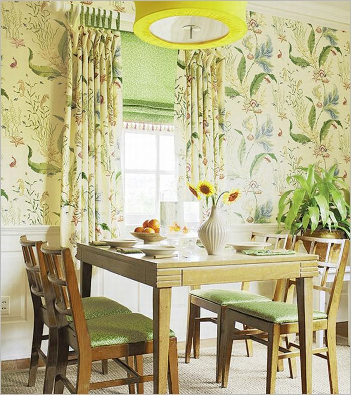 confortabil cameră cu lumină-cu-interesant de luat masa de design retro tapet de floarea-soarelui