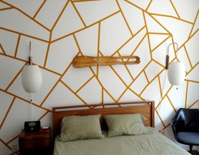 geometrik kalıp duvar yatak ahşap yatak siyah plstikstuhl-nightlamps