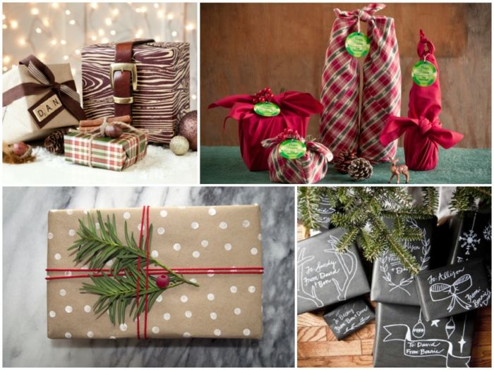 en collage av forskjellige gaveinnpakning ideer til jul - gaver dekorere