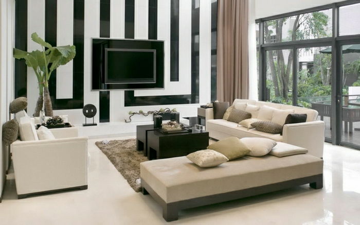 Gorgeous elegantno risba soba-notranja-design-črno-bel TV-stenski-plošče-moderno-kaki-kavč-set-z-preprosto-temno-les-kava-miza-risanje-sobno-inte