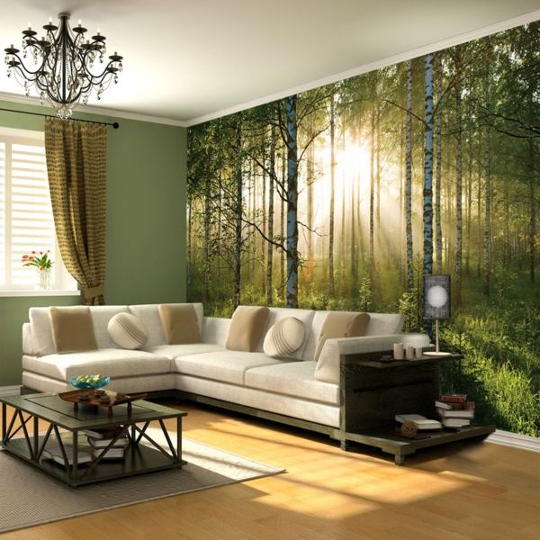 Green Forest Wall Deco møbler i beige lysekrone