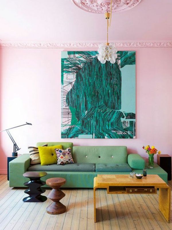 grønn sofa stue-ideer-vegg-maling-stue-vegg-design-stue
