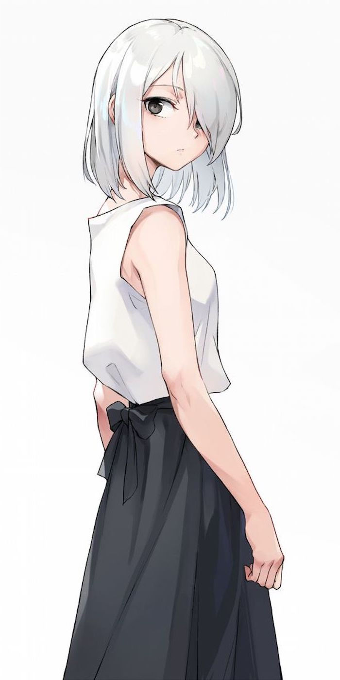 en anime tjej med silverblont hår - färgad blond hårgrå