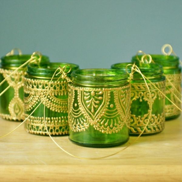 kabinti-citrinų žalia mini Žvakidė Golden chna apdaila Maroko stiliaus
