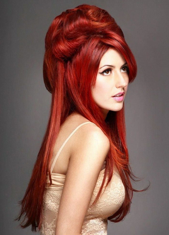 plaukų spalva, raudona ir elegantiška ir išgalvotas šukuosena