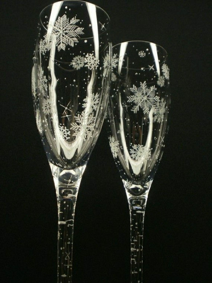 Ročno gravirano šampanjec stekla snežinke