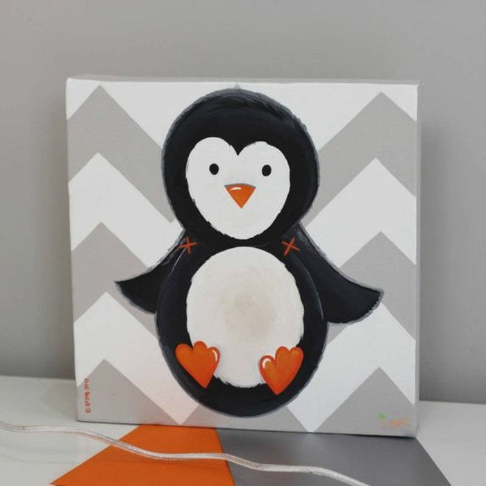 Mână imagini pictate pe panza reprezentare pinguin dulce
