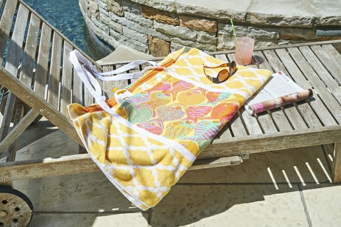 harika-plaj havlusu çanta sarısı Balık Dekorasyon yaratıcı bir fikir fonksiyonlu güverte sandalye ahşap