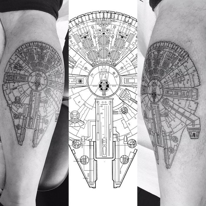 hviezda vojny tetovanie nápady - ruky s veľkou hviezdičkou vojny tetovanie s bielymi hviezdami vojny kozmická loď milénia sokol