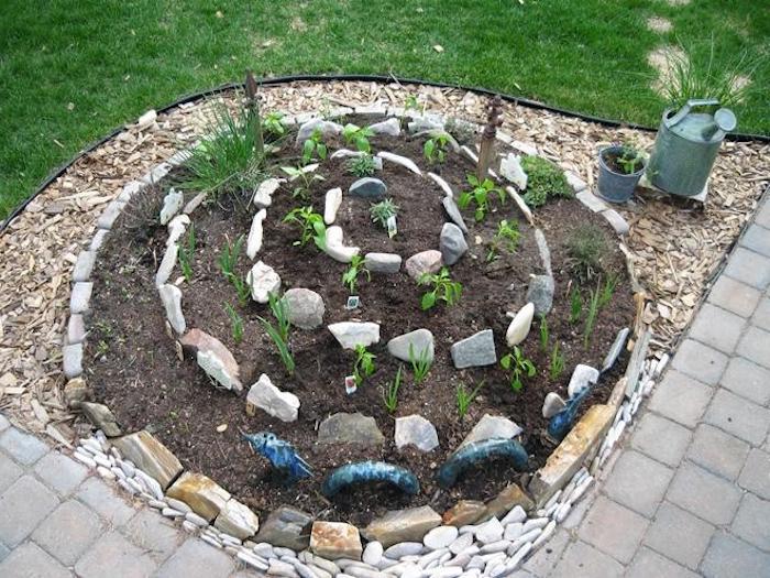 Ta en titt på denne ideen om temaet hagedesign - en vakker urte spiral med små steiner og ulike urter