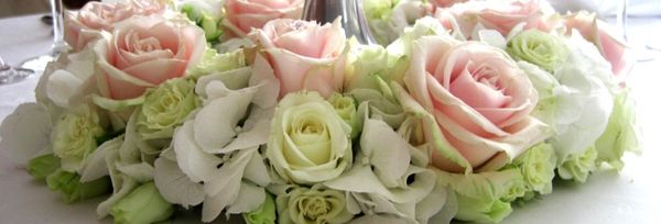 romantiskt-bröllop dekoration-vit-rosa-rosor-pastellfarben