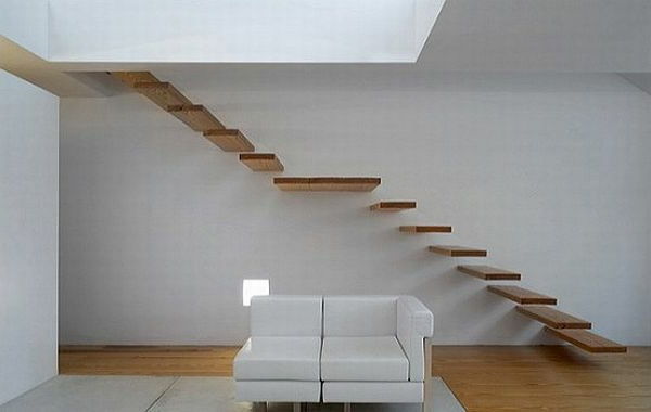 vit vägg trä-flytande trappor-bra-inredning-design idé