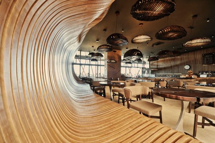 lesena dekoracija leseno pohištvo oprema v restavracijskih idejih ustvarjalni videz klop stol za mize
