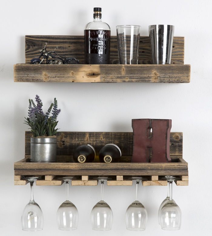 wooden deco sleber lage dekorative elementer vinstativ design ideer briller vinflasker blomster