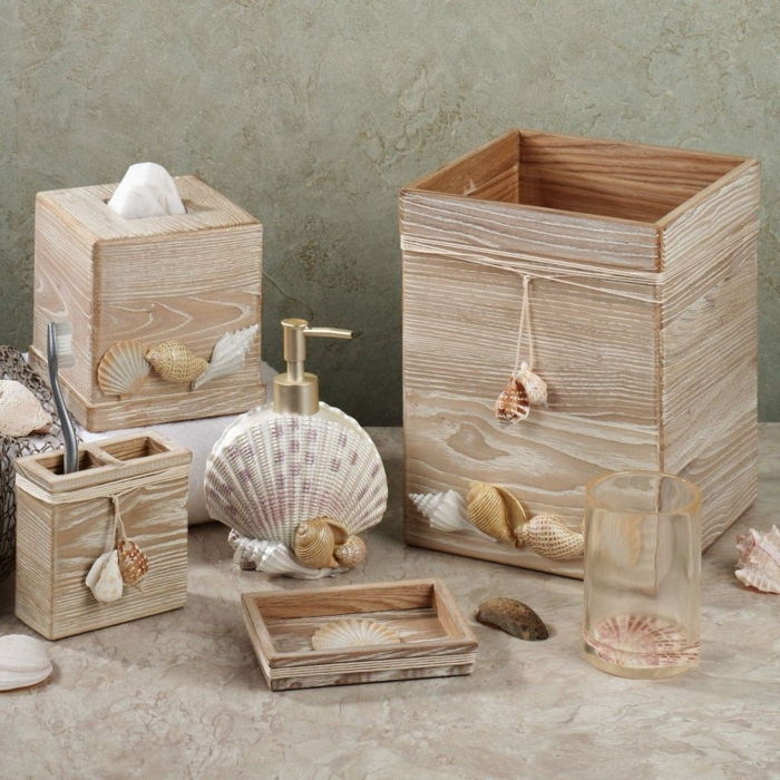 drevo deco vlastné drevené prvky v kúpeľni kúpeľňa dizajn nápady lastúra mušle