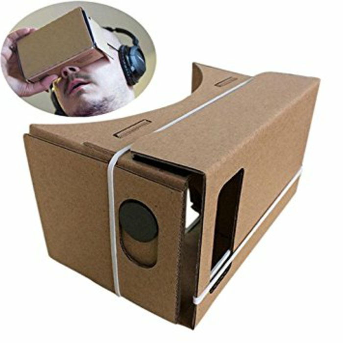 Tukaj je ideja za domače očala iz kartona z majhnim belim gumijastim trakom - moškim z očali VR