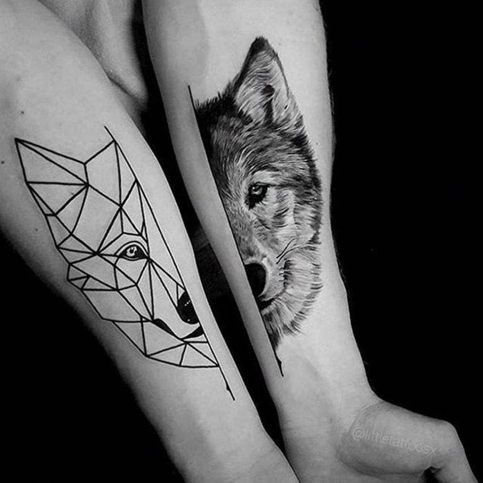 čia yra du vilkų tatuiruočių ir dvi rankos - vilkų gentis