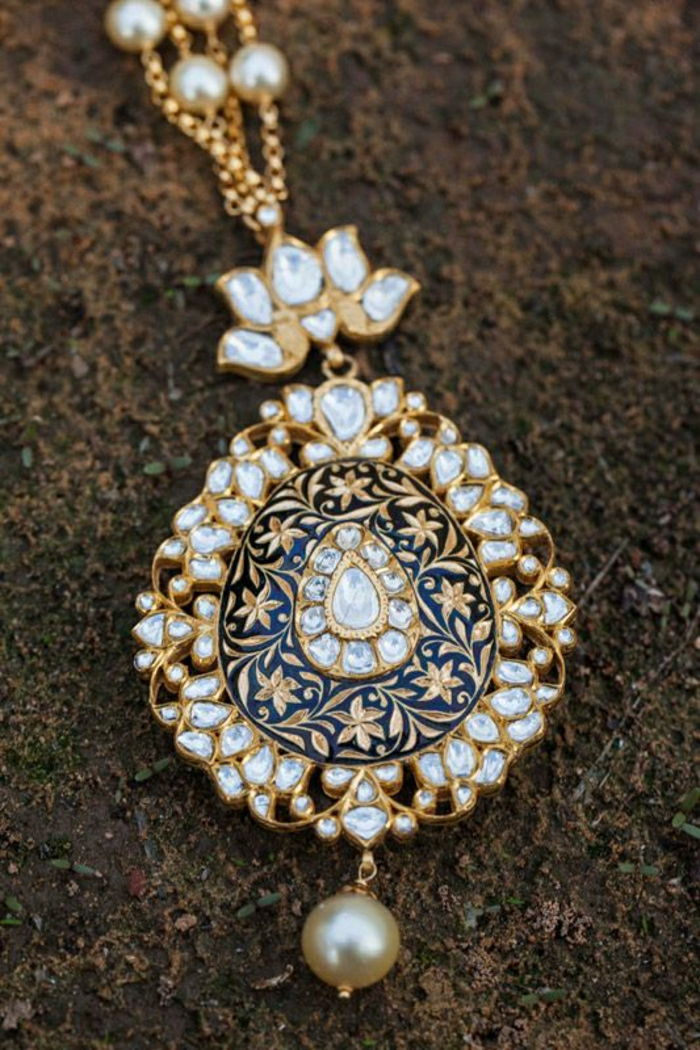 Kryształy łańcuch złoty indyjska biżuteria