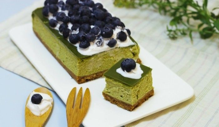 innovatieve recepten-met-matcha-cheesecake-met-matcha-blueberry-cream-and-smaak