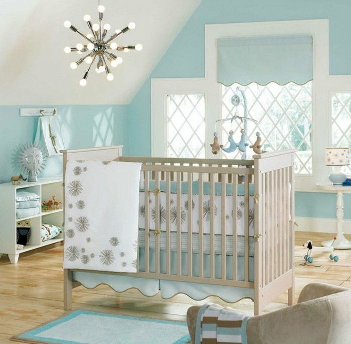 Zaujímavý model-baby room-s-light-modro-steny-moderné detské postieľky