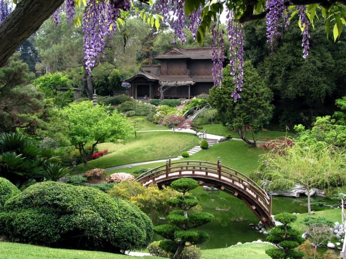 Japonská záhrada naturale krása most kríky stromy Lake-exotické ázijské