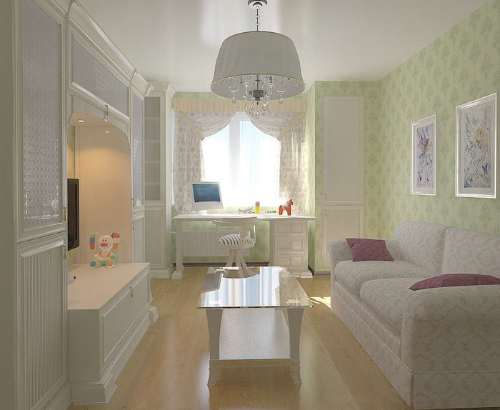 rum design i stil shabby grön vit och väggdekorationer idéer glasbord dekor idéer tv-apparat fönsterlampor