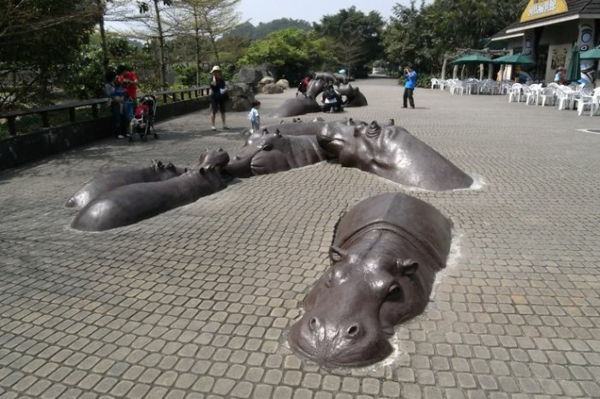 kunstneriske skulpturer-flodhester-taipei-zoo