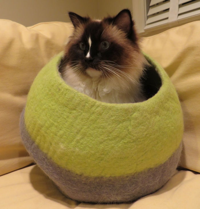 Príslušenstvo pre mačky - posteľ-kokon-šedo-zelené