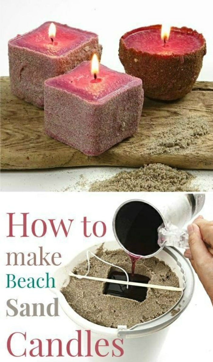 naredite roza sveče s peskom na plazi