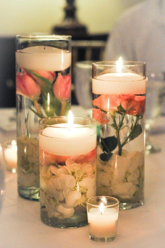 Diy gel sveč s cvetjem, vrtnicami, lepo dekoracijo mize