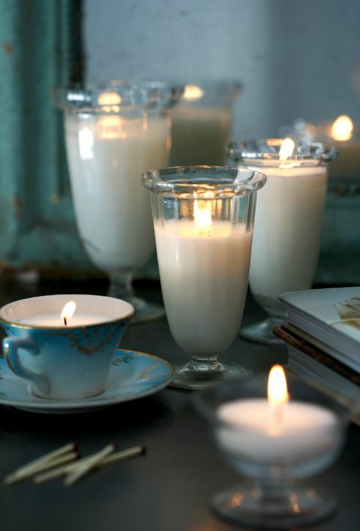 bela sveča. teacup, očala, diy dekoracija