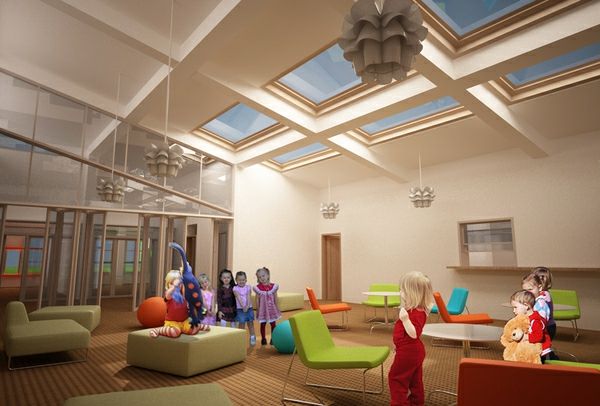 škôlky interiér Big priestor s oknami-to-stropné