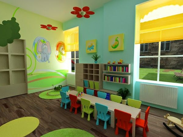 škôlky-interiér-pra-table-s-manycoloured stoličkami